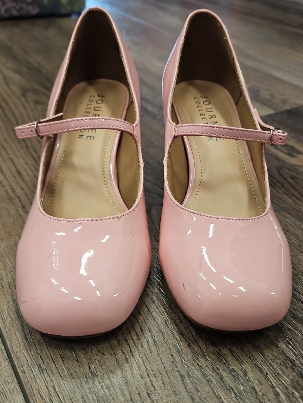 Journee Collection Glossy Light Pink Mary Jane Block Heels - Picture 3 of 10